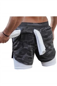 SKSP008 manufacturing five-point shorts design double-layer mobile phone pocket towel casual running shorts shorts shorts center fake two-piece shorts detail view-4